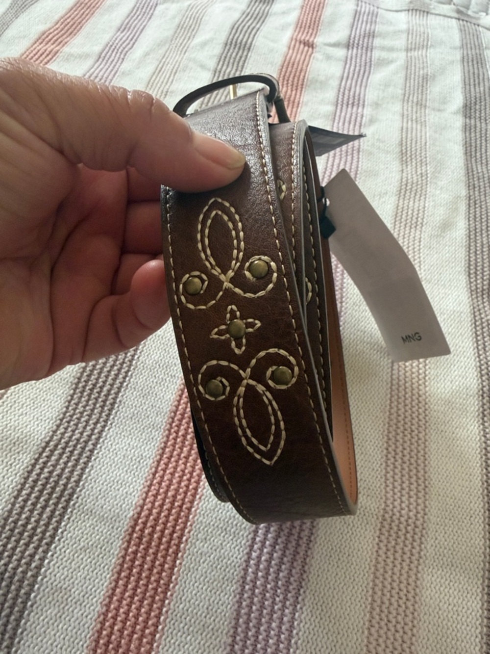 Mango Brown Slim Leather Belt with Classic Buckle